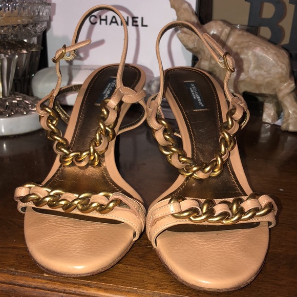 AUTH DOLCE & GABBANA Pebbled Leather Gold Chain Couture Heels - Picture 6 of 12